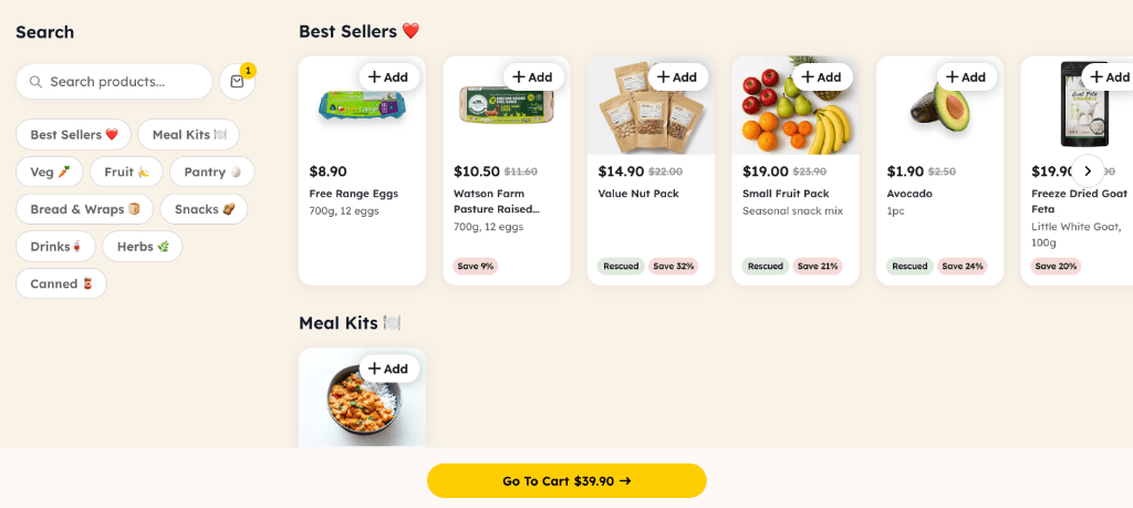Funky Food rescued add-ons with savings badges
