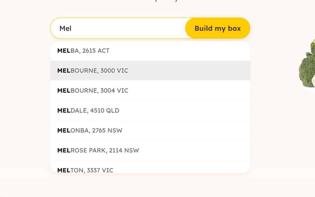Funky Food suburb eligibility check before checkout