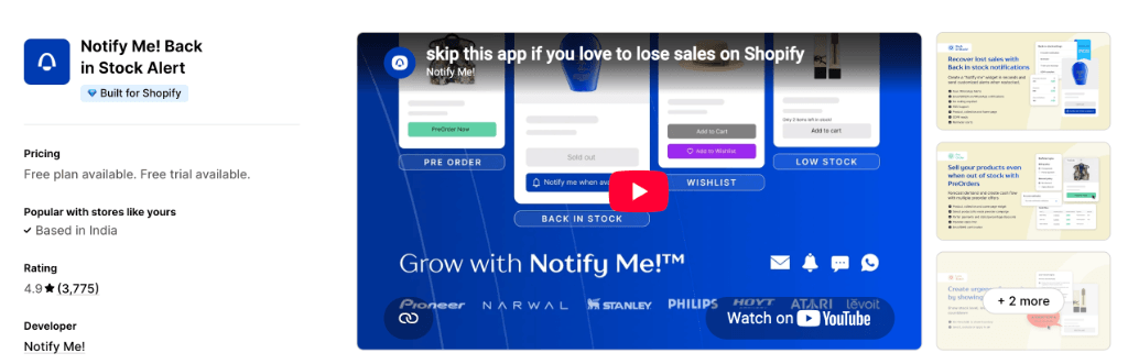 Notify Me Back in Stock Alert on Shopify App Store