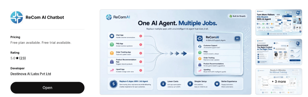ReComAI AI Chatbot on Shopify App Store