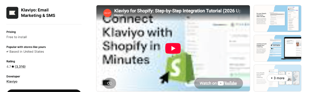 Klaviyo Email Marketing and SMS Shopify App Store Listing