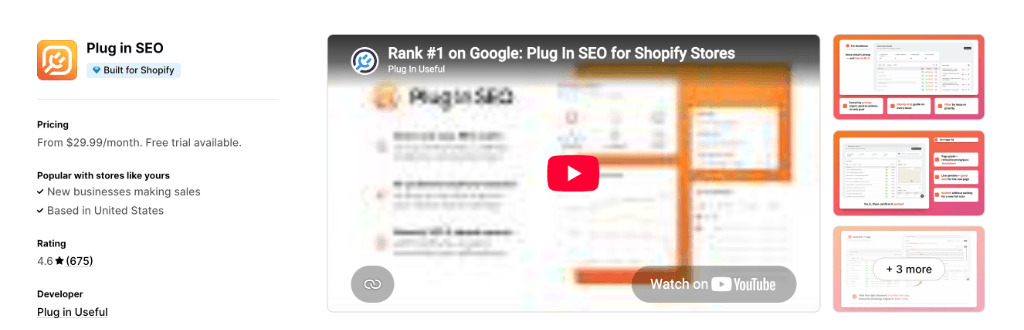 Plug in SEO Shopify app listing on Shopify App Store